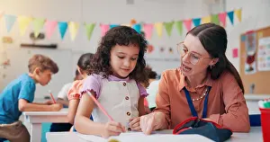 Notes Prints: Education, girl or teacher with help