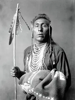 Archival Indians Prints: Edward S. Curtis Native American Indians - Crow Indian Tries His Knee ca. 1908