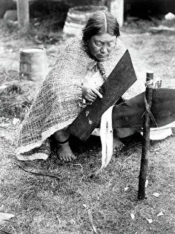 Archival Indians Prints: Edward S. Curtis Native American Indians - Preparing cedar bark--Nakoaktok ca. 1914