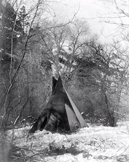 Archival Indians Prints: Edward S. Curtis Native American Indians - A Sioux Indian teepee in a winter camp circa 1908