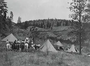 Archival Indians Prints: Edward S. Curtis Native American Indians - Five tents erected in a clearing