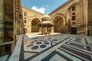 Courtyard Prints: Egypt, Cairo, Colorful floor in stone courtyard in Islamic district