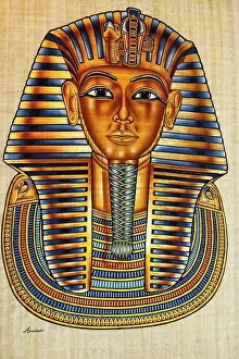 Color S Prints: Egypt, Cairo, Painting of Tutankhamun's death mask on papyrus paper