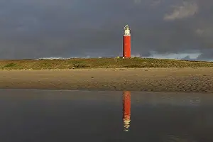Benelux Prints: Eierland Lighthouse in the dunes during stormy weather on the northernmost tip of the Dutch island of Texel