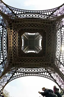 Visitor Prints: Eiffel Tower wide-angle fish-eye under underneath looking up view day daytime daylight Paris France Europe EU