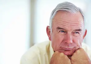 Decision Prints: Elderly man, thinking and vision for retirement