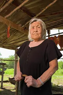 Alaskan Prints: Elderly Native Yupik Woman Sitting Inside Drying Shed Kuskokwim River Akiak Western Alaska Summer