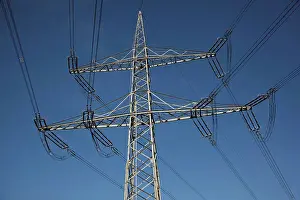 Electricity Prints: Electricity lines against blue sky