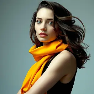 Wavy Hair Prints: Elegant Woman in Vibrant Orange Scarf: Timeless Fashion and Style Inspiration