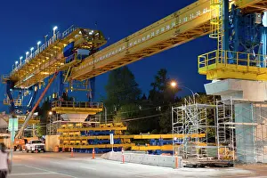 British Columbia Prints: Elevated gantry crane during construction of the Skytrain Evergreen Line