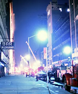 Historical Photo Prints: Emergency vehicles at the scene of a fire in New York City at night ca. 1965