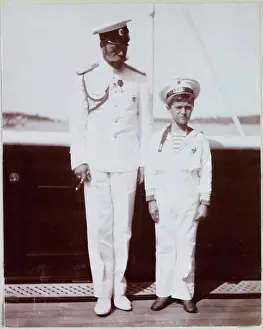 Emperor Prints: Emperor Nicholas II and Tsarevich Alexei of Russia. Imperial Yacht Standart, Anonymous