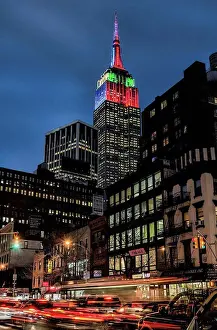 Illumination Prints: Empire State Building In Christmas And Hanukkah Colours; New York City