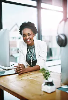 Successful Prints: Employee, portrait and black woman with a smile