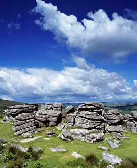 Geological Prints: England, Devon, Hexworthy. Combestone Tor in the Dartmoor National Park near Hexworthy