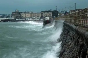 Seagull Prints: England, Devon, Paignton. Winter storm on the Devon coast at Paignton