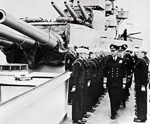 Examination Prints: England: June, 1944 King George VI of Great Britain moves down the line on an inspection tour of one of HMS Royal Navy