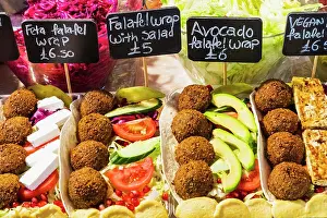 Middle Eastern Prints: England, London, Shoreditch, Brick Lane, Street Food Stall Selling Falafel Wraps