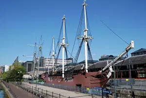 Shipment Prints: England, London, Wapping. Replica of the Three Sisters pirate ship at Tobacco Dock