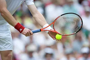 Sporting Prints: England, London, Wimbledon. Andy Murray preparing to serve in a match at the Wimbledon Tennis Championships 2010
