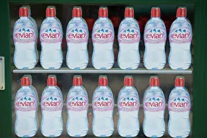 Sporting Prints: England, London, Wimbledon. Bottles of Evian mineral water in a fridge at the Wimbledon Tennis Championships 2010