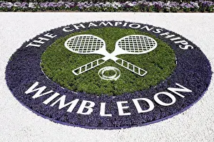 Recreation Prints: England, London, Wimbledon. Wimbledon flower sign at the Wimbledon Tennis Championships 2008