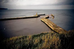 Coast Prints: England, North Yorkshire, Whitby. A view from the top of a hill over Whitby harbour