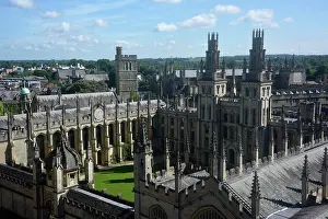 Students Prints: England, Oxford, All Souls College view from St Mary the Virgin church tower