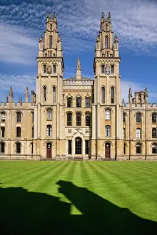 Visitor Prints: England, Oxfordshire, Oxford, All Souls College and its famous twin towers viewed from the quadrangle