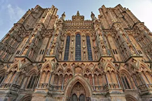 Somerset Prints: England, Somerset, Wells. The West Front of Wells Cathedral