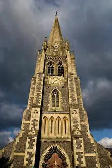 Priest Prints: England, Surrey, Dorking. The high spire of the Victorian gothic style church of St Martin in Dorking