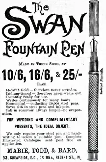 Advertisement Prints: English periodical: Advertisement for Swan fountain pens 1895