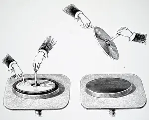 Electric Prints: Engraving depicting Alessandro Volta's electrophorus