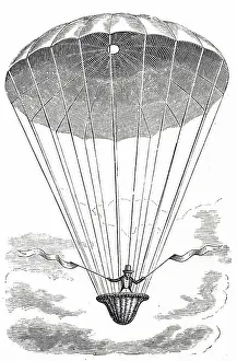 Jacques Prints: Engraving depicting André-Jacques Garnerin's first parachute descent in 1797