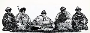 Instrument Prints: Engraving depicting a band of court musicians to the ruler of Kashgar