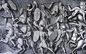 Battle Prints: Engraving depicting a battle between the Romans and the German Marcomanni during the Marcomannic Wars