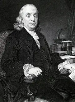 Author Prints: An engraving depicting Benjamin Franklin (1706-1790) one of the Founding Fathers