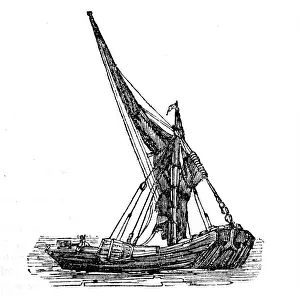 Mast Prints: Engraving depicting a boat with a let-down mast for inland waterways work