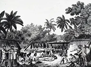 Navy Prints: Engraving depicting Captain James Cook witnessing a human sacrifice in Tahiti