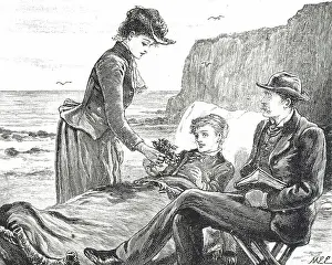 Edwards Prints: Engraving depicting a cripple boy at the seaside