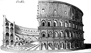 Colosseum Prints: An engraving depicting a cross-section of the Colosseum, Rome. Dated 18th century