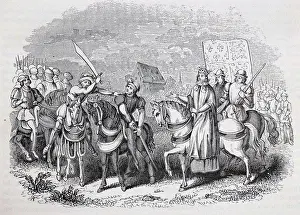 14th Century Prints: Engraving depicting the death of Wat Tyler (1341-1381) a leader of the 1381 Peasants Revolt in England