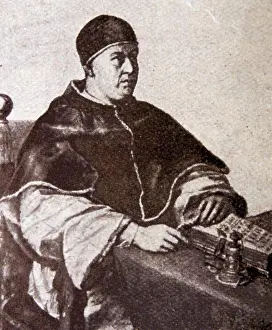 Pope Prints: Engraving of Pope Leo X (1475-1521) second son of Lorenzo the Magnificent