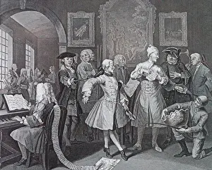 18th Century Prints: Engraving titled The Rake's Progress by William Hogarth (1697-1764) English painter