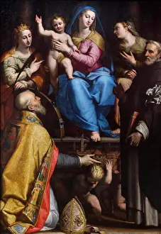 Madonna Prints: Enthroned Madonna with the blessing Child and Sts