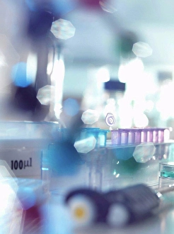 Glass Material Prints: A eppendorf containing a sample used in analytical chemistry and DNA extraction awaiting testing in a laboratory