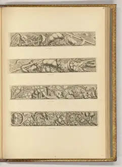 Engraver Prints: Etching by Hubertus Quellinus showing ornamental friezes with fruits