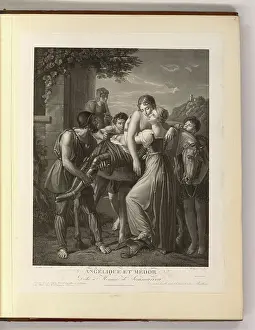 Story Prints: Etching by Jean Marie Gudin from 1812-1814 illustrating the figures Angelique and Medor in a classical narrative scene