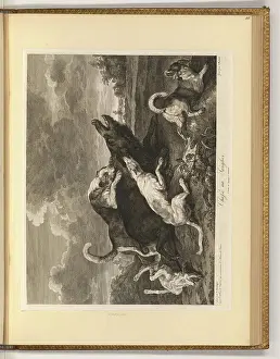 Art Print Prints: Etching by Johann Adam von Bartsch from 1777-1821 depicting a wild boar hunt