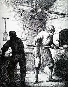 17th Prints: Etching titled The Baker's Shop by Jan Joris van Vliet